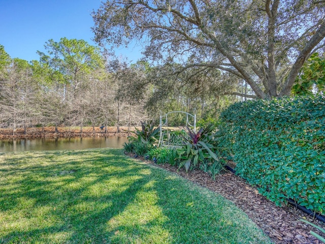 view of yard with a water view