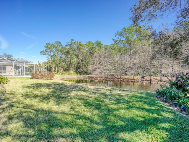 view of yard with a water view