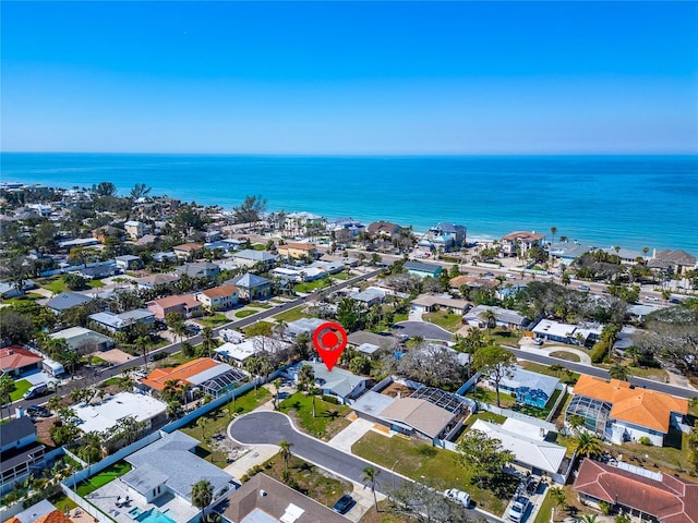 aerial view featuring a water view and a residential view