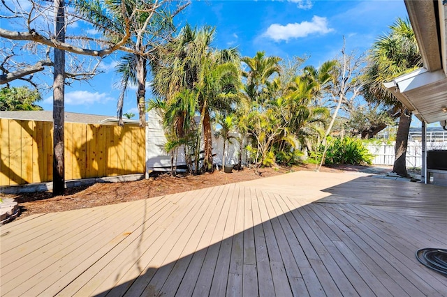 wooden deck featuring a fenced backyard