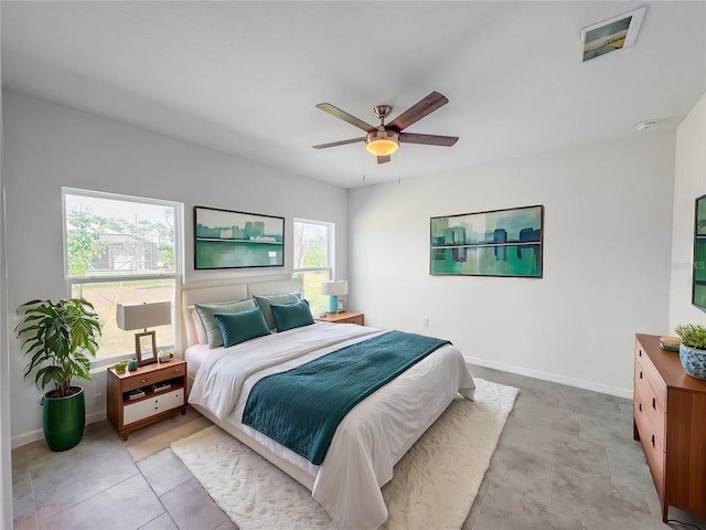 bedroom featuring ceiling fan and baseboards