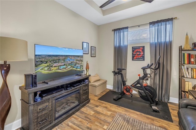 10446 Highland Park Pl, Palmetto, FL 34221 - exercise area with wood finished floors and baseboards