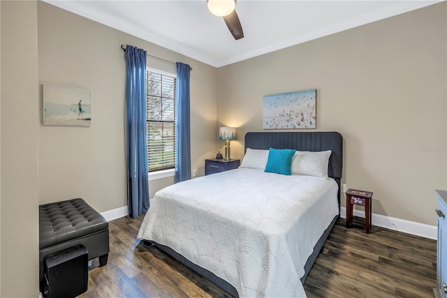 10446 Highland Park Pl, Palmetto, FL 34221 - bedroom with wood finished floors, ornamental molding, baseboards, and a ceiling fan