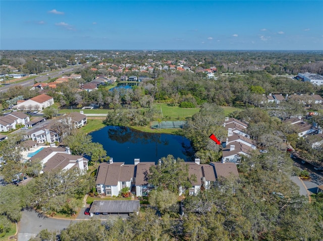 bird's eye view with a water view and a residential view