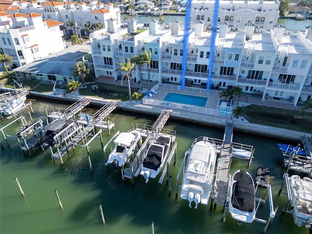 aerial view featuring a water view