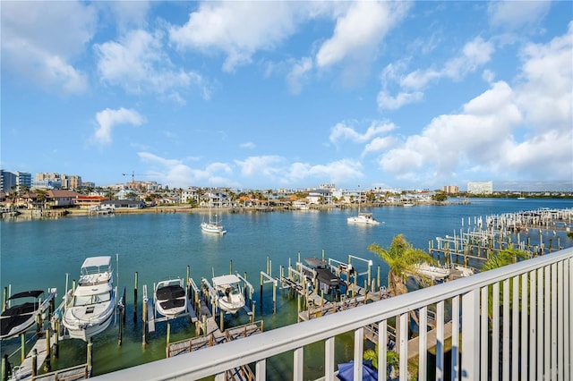 property view of water with a dock and boat lift