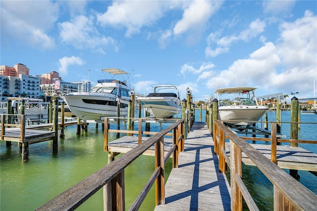 dock area featuring a water view and boat lift