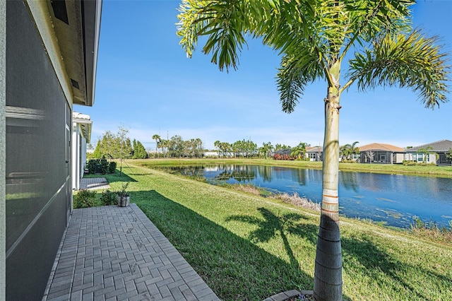 view of yard with a water view