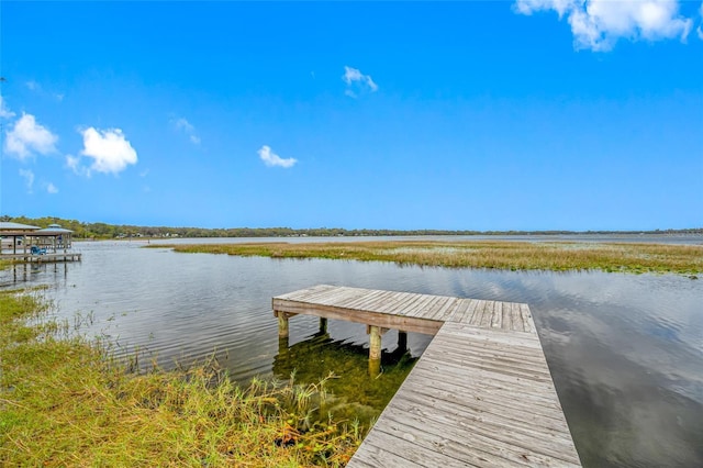 dock area featuring a water view