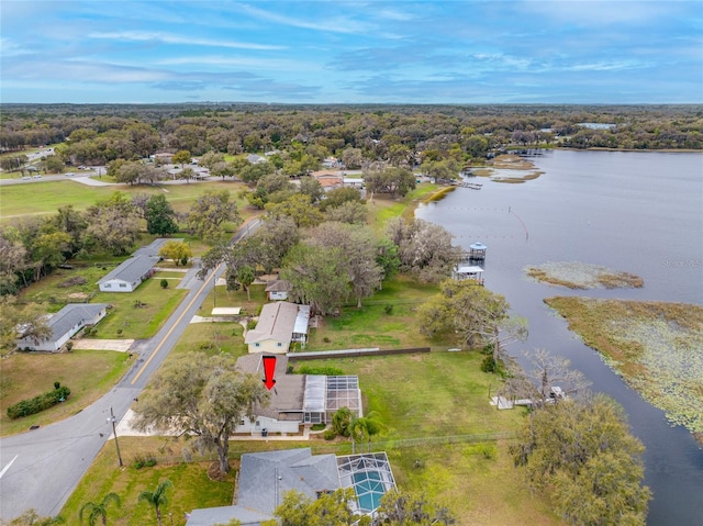 aerial view with a water view