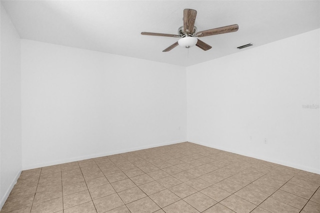 empty room featuring a ceiling fan and visible vents