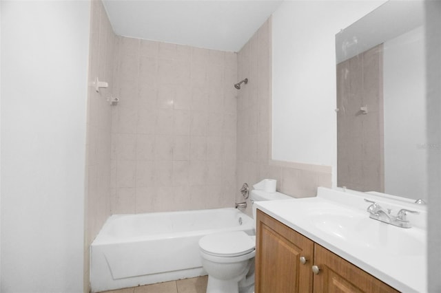 full bathroom featuring tile patterned flooring, shower / bath combination, vanity, and toilet