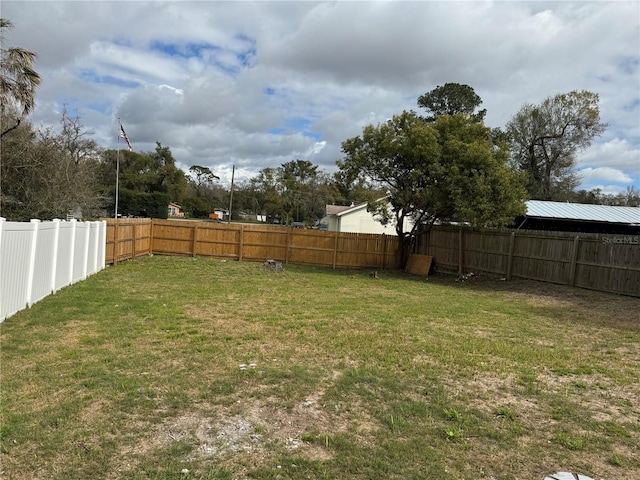 view of yard featuring a fenced backyard