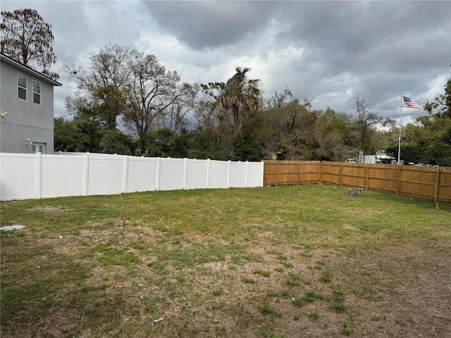 view of yard featuring a fenced backyard