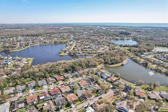 aerial view featuring a water view and a residential view