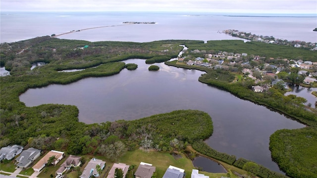 aerial view with a water view