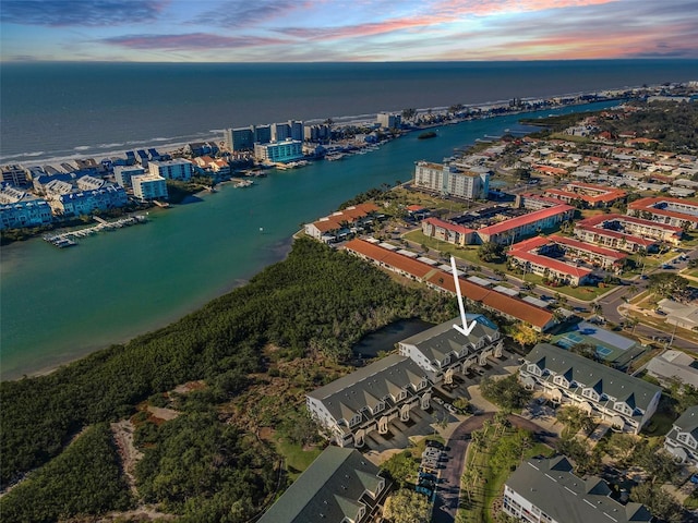 aerial view with a water view and a city view