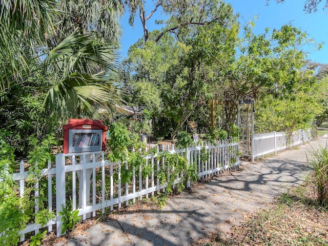 view of gate with a fenced front yard