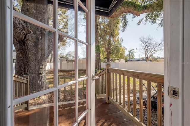 view of wooden balcony featuring a deck