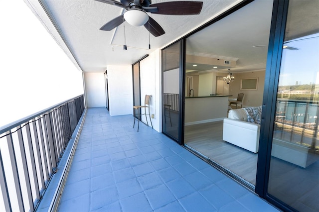 balcony with a ceiling fan