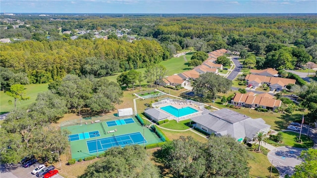 bird's eye view featuring a view of trees