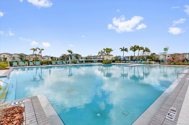 pool with a residential view
