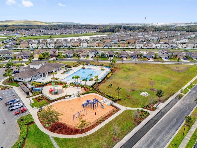 bird's eye view with a residential view