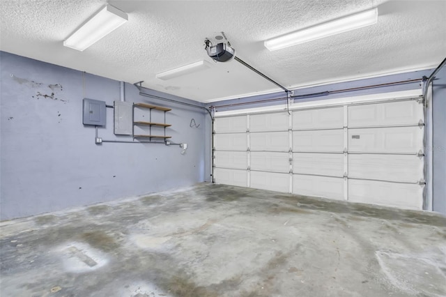 garage featuring electric panel and a garage door opener