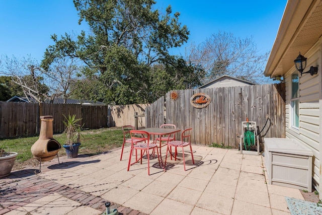 view of patio / terrace featuring outdoor dining space and a fenced backyard