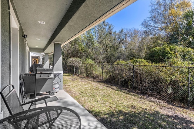 view of yard with a patio area and a fenced backyard