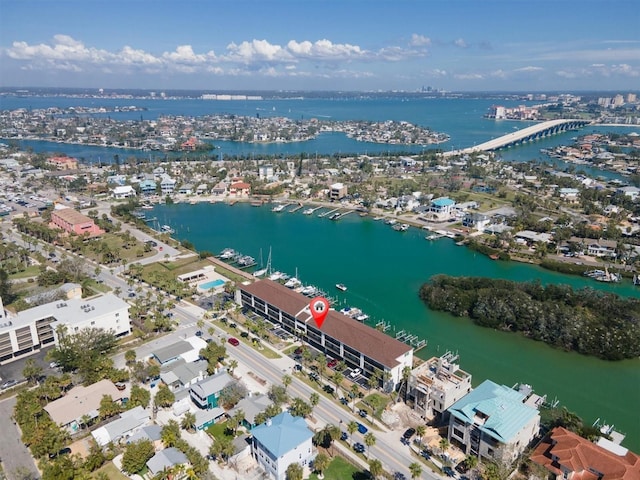 aerial view featuring a water view