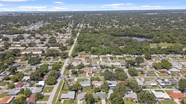 aerial view featuring a water view and a residential view