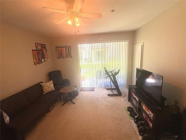 3128 Bayshore Oaks Dr, Tampa, FL 33611 - carpeted living room featuring a ceiling fan