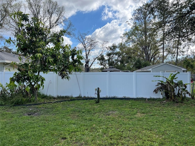 view of yard with a fenced backyard