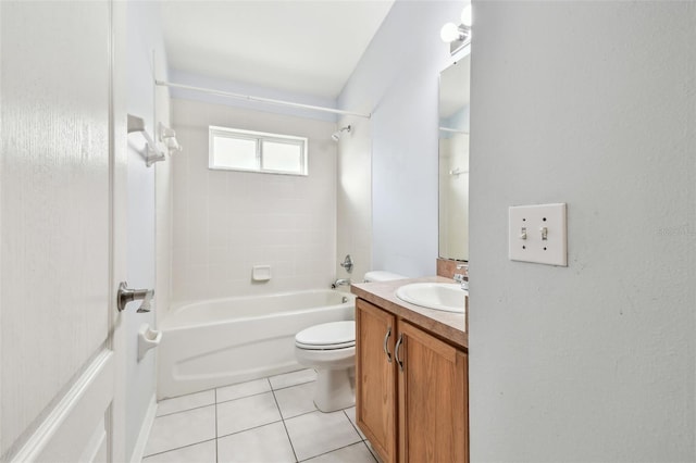 bathroom featuring washtub / shower combination, vanity, toilet, and tile patterned floors