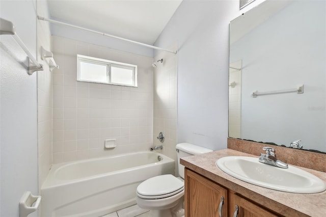 full bath featuring shower / washtub combination, vanity, and toilet