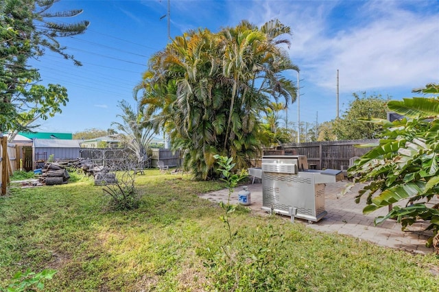 view of yard with a fenced backyard