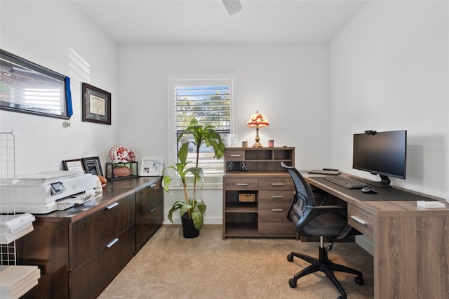 home office featuring light colored carpet