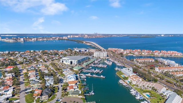 aerial view featuring a water view