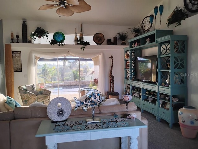 living room featuring ceiling fan