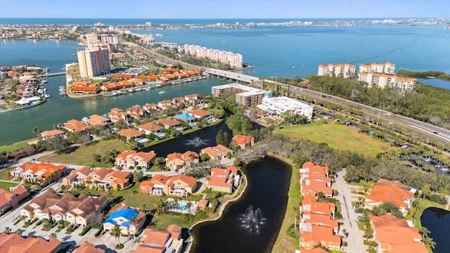 aerial view with a water view