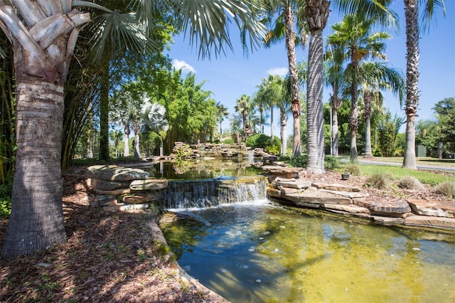 surrounding community featuring a small pond