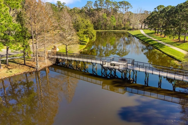 view of dock featuring a water view