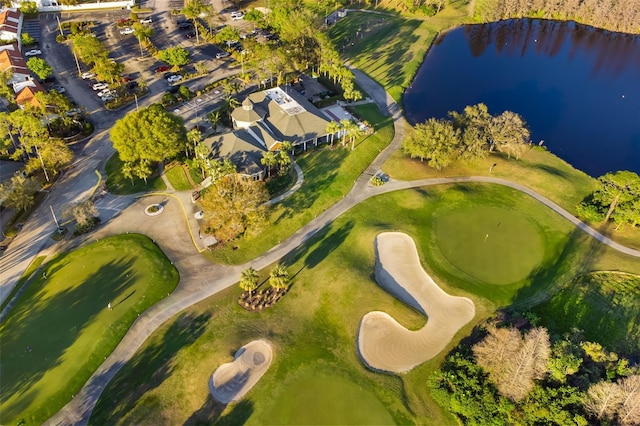 bird's eye view with view of golf course