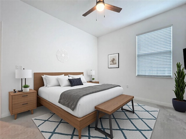 bedroom featuring light carpet and baseboards