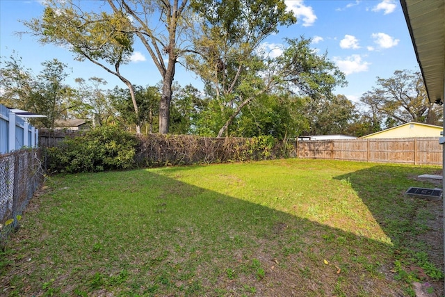 view of yard with a fenced backyard