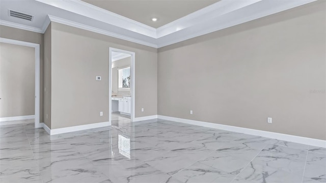 empty room featuring marble finish floor, visible vents, and baseboards