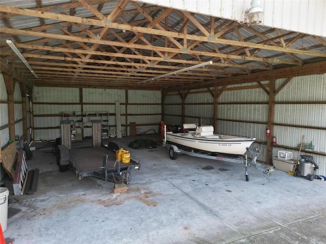 garage with metal wall