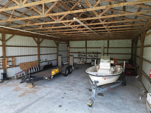 garage with metal wall