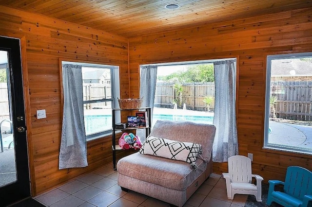 interior space with wood ceiling